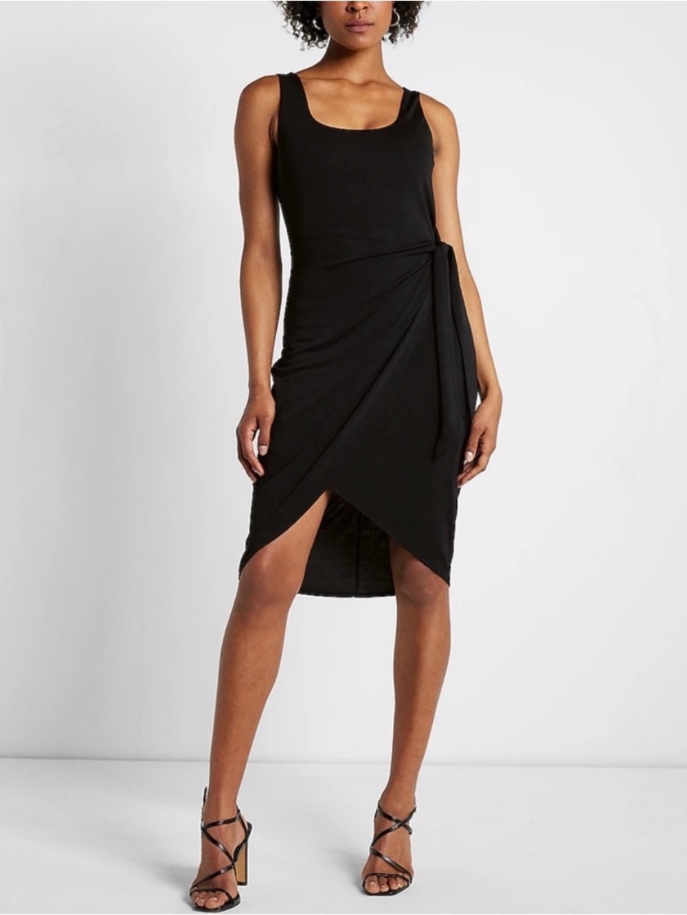 NWT Express Body Contour Shapewear Black Tie-Waist Wrap Midi Dress
